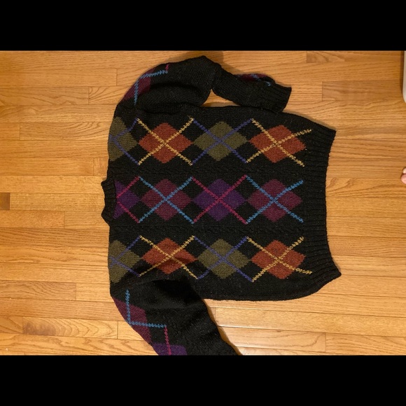 Tricot St. Raphael wool argyle sweater, mock neck - Picture 3 of 7